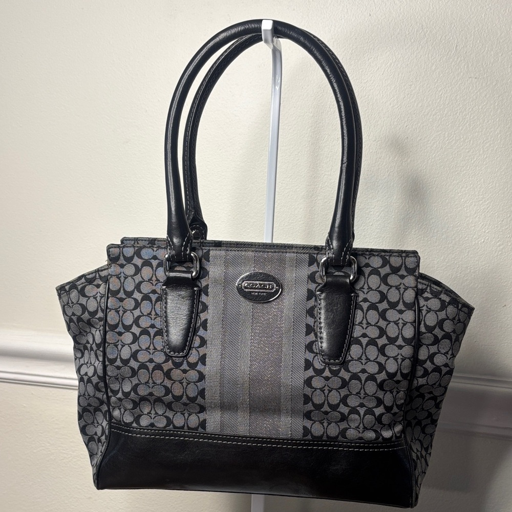 Coach Signature Canvas Shoulder Bag in Black and Gray - Picture 2 of 16